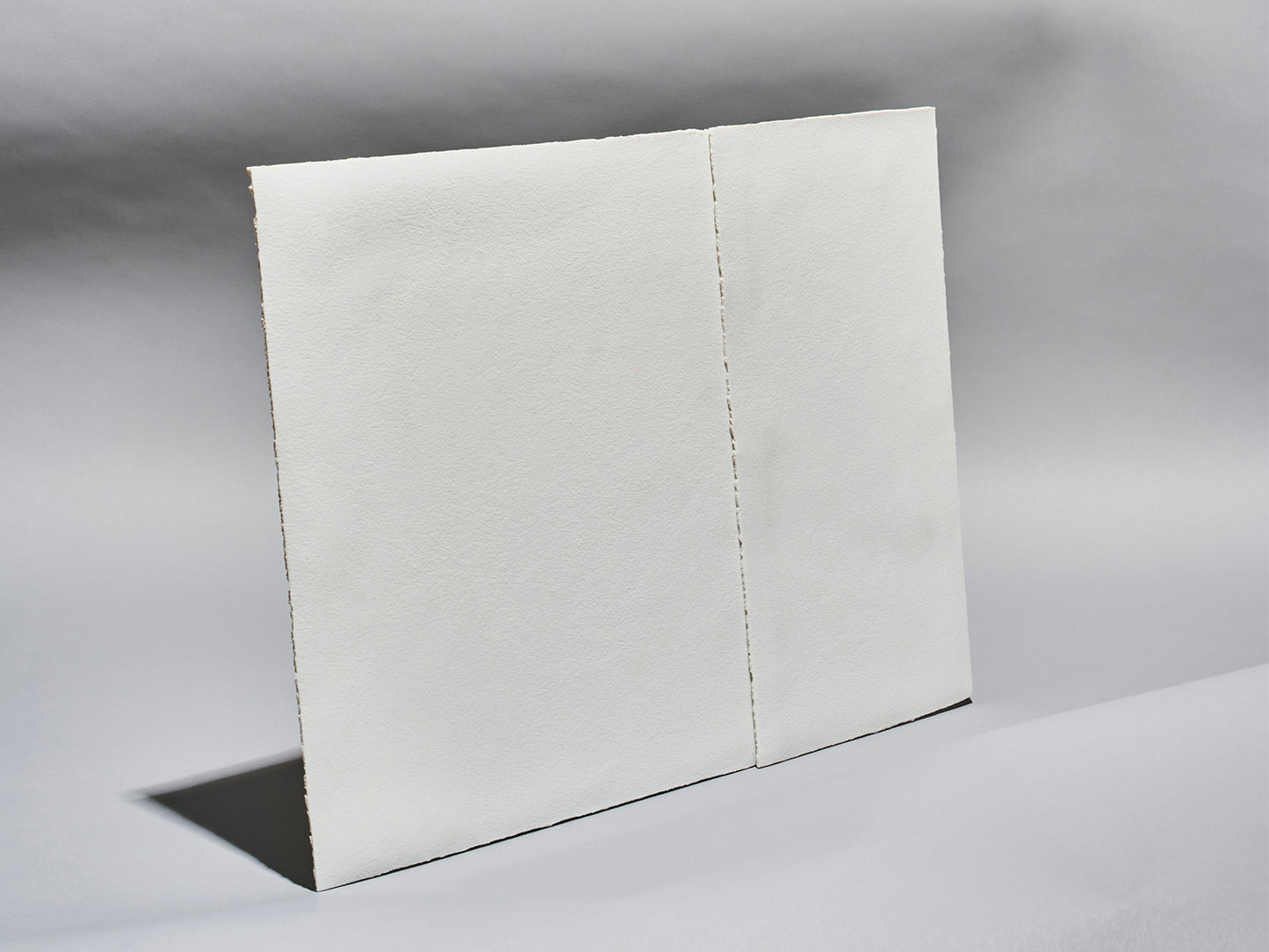 Zwei unglasierte weiße Porzellanfliesen der Serie Lightscape, nebeneinander aufgestellt, mit feiner, matter Oberfläche.
Two unglazed white porcelain tiles from the Lightscape series, standing side by side, featuring a fine, matte surface.