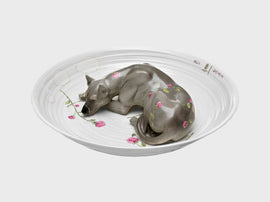 Schale mit Hund | 35 cm | 1762h |2643 | handbemalt in Aufglasur und Unterglasurtechnik
