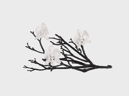 Orchideenzweig mit 3 Blüten | 1944| weiss biskuit Blüten auf Bronzezweig