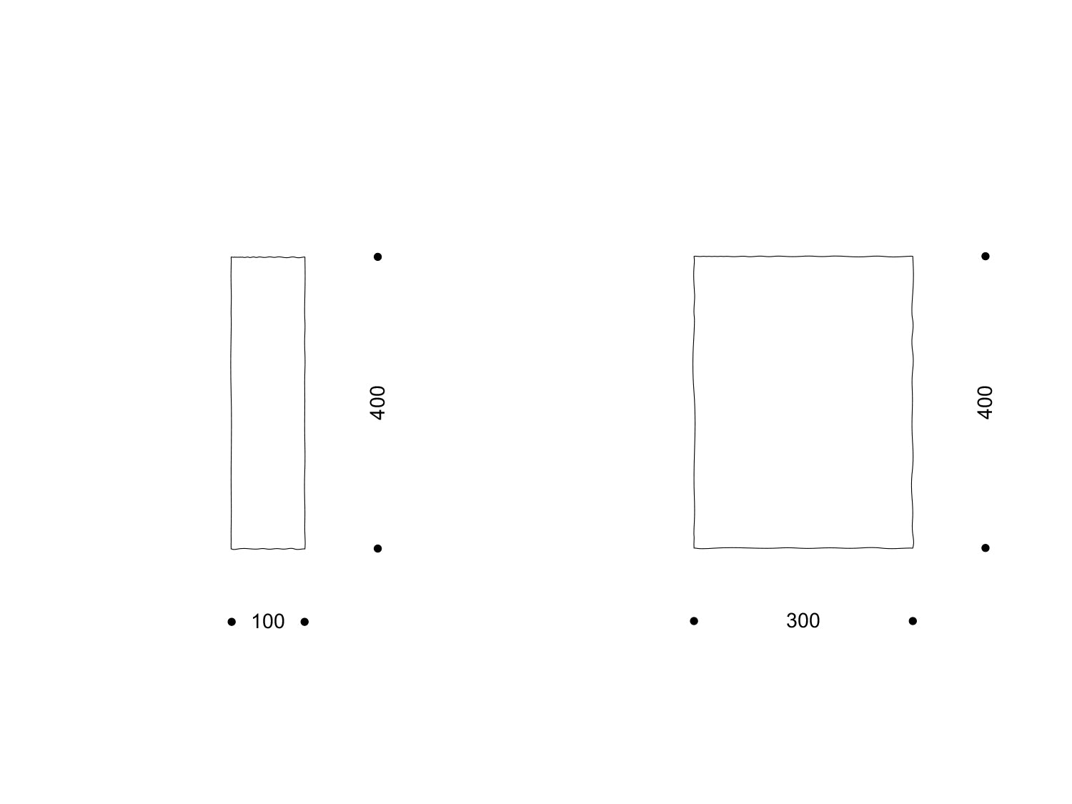 Zwei weiße Porzellanplatten mit papierartig gerissenen Kanten in 100 × 400 mm und 300 × 400 mm.

Two white porcelain slabs with paper-like torn edges, sized 100 × 400 mm and 300 × 400 mm.