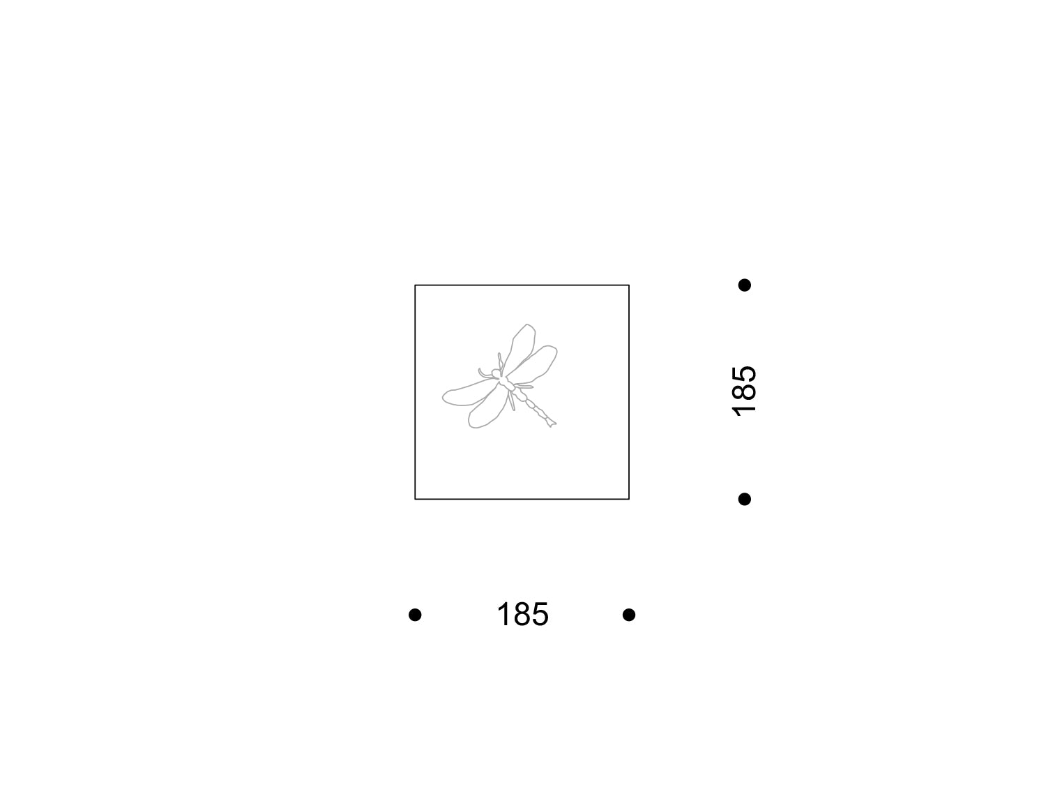 Quadratische Fliese 185 × 185 mm mit zentraler Libelle.

185 × 185 mm square tile with a central dragonfly.