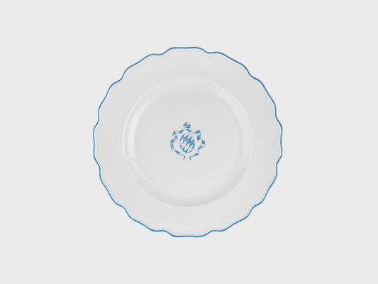 Teller flach | 24cm | E373 | weiss-blaues Wappen mit blauem Rand
