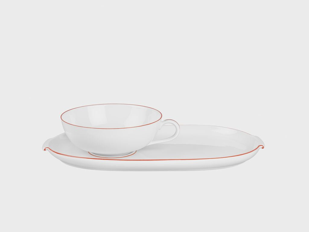 Tea cup incl. tray | Lotos | Red colour rim